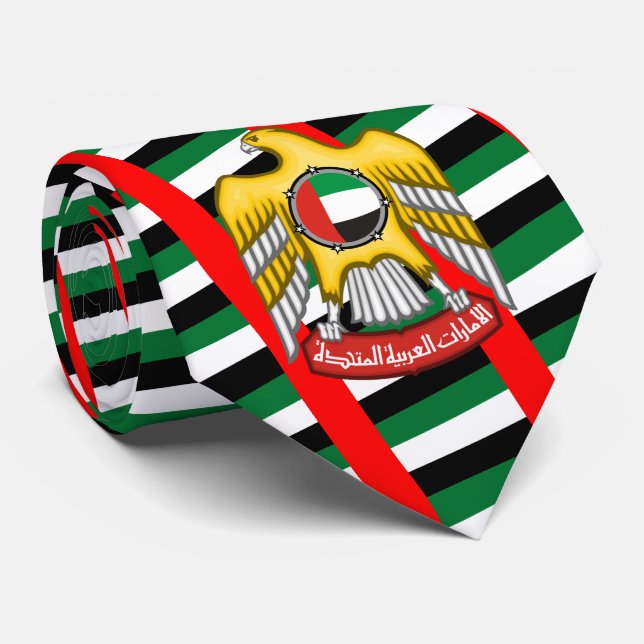 Emirati Flag & Emblem, United Arab Emirates Flag Neck Tie (Rolled)