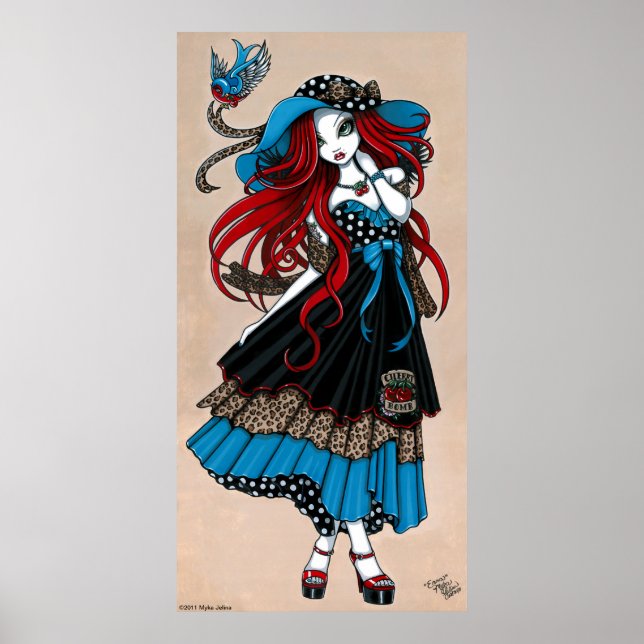 "Emma" 50's Rockabilly Swallow Tattoo Angel Poster (Front)