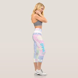 Emma Add Your Name Abstract Art Pastel Theme Capri Leggings
