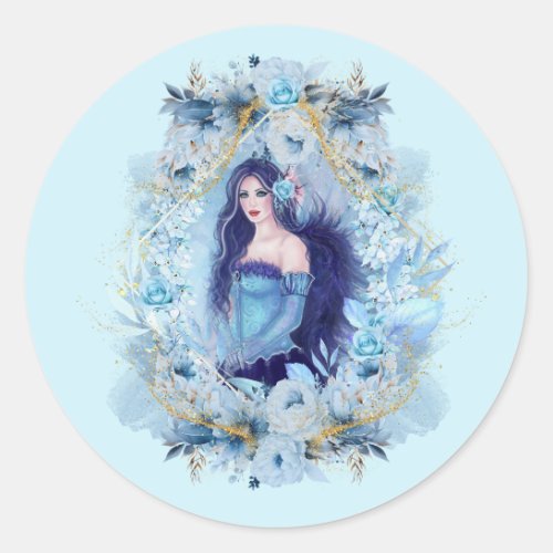 Emma angel with flowers  classic round sticker