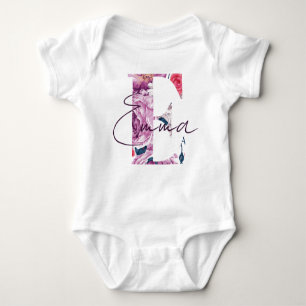 Emma Baby Name Flower Script Vintage Floral E Girl Baby Bodysuit