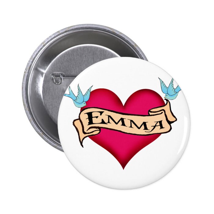 Emma   Custom Heart Tattoo T shirts & Gifts Pinback Button