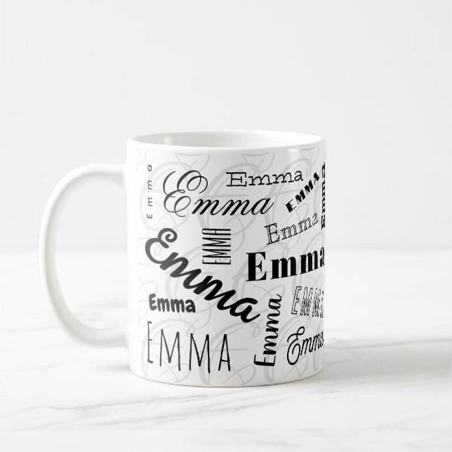 Emma Custom Name  Black White Coffee Mug (Left)