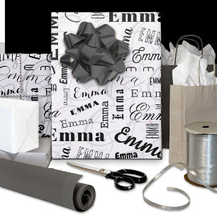 Emma Custom Name Black White Wrapping Paper Sheets