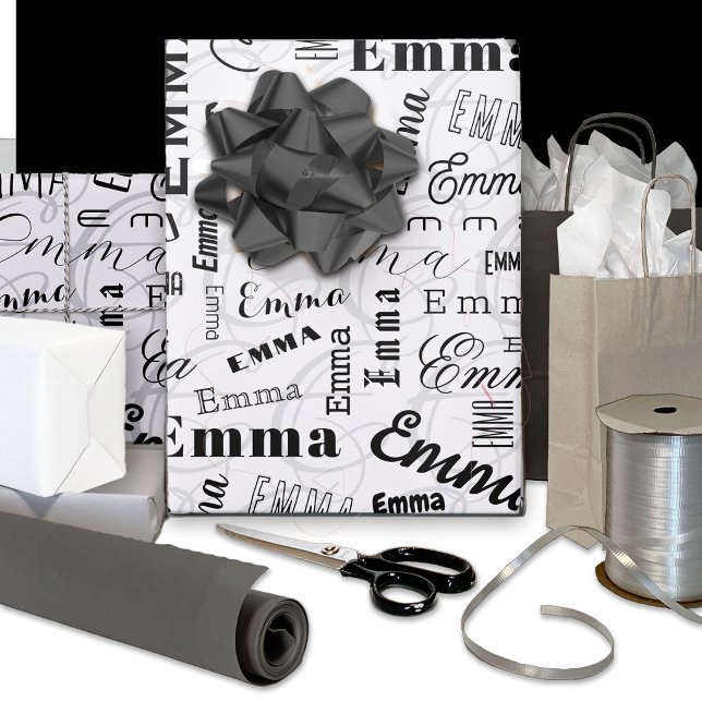 Emma Custom Name  Black White  Wrapping Paper Sheets (Creator Uploaded)