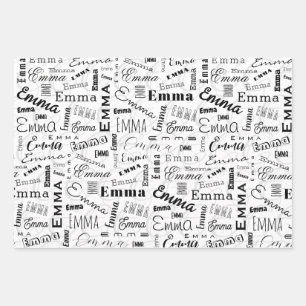 Emma Custom Name  Black White  Wrapping Paper Sheets