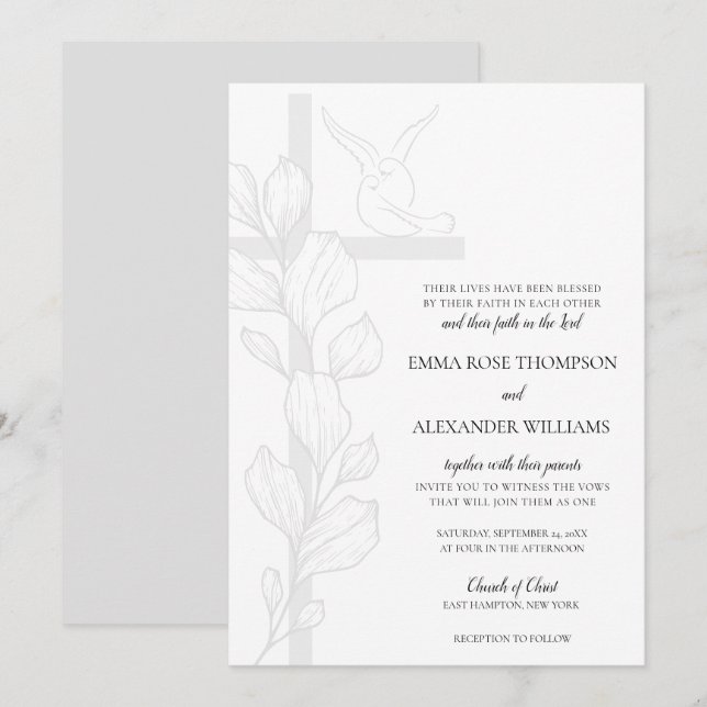 Emma Elegant Cross & Doves Christian Wedding Invitation (Front/Back)
