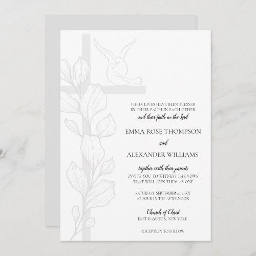 Emma Elegant Cross  Doves Christian Wedding Invitation