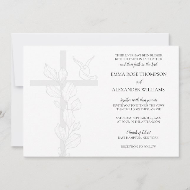 Emma Elegant Cross & Doves Christian Wedding Invitation (Front)