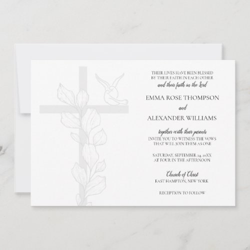 Emma Elegant Cross  Doves Christian Wedding Invitation