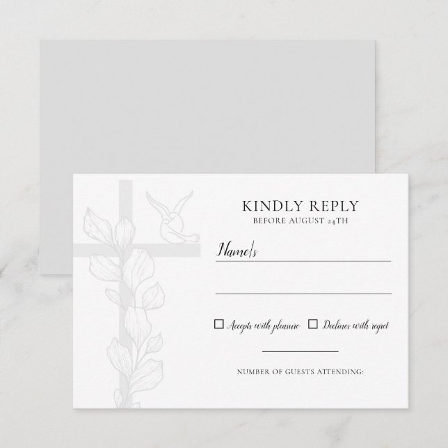 Emma Elegant Cross & Doves Christian Wedding RSVP Card (Front/Back)