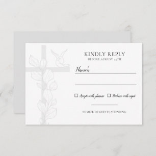 Emma Elegant Cross & Doves Christian Wedding RSVP Card