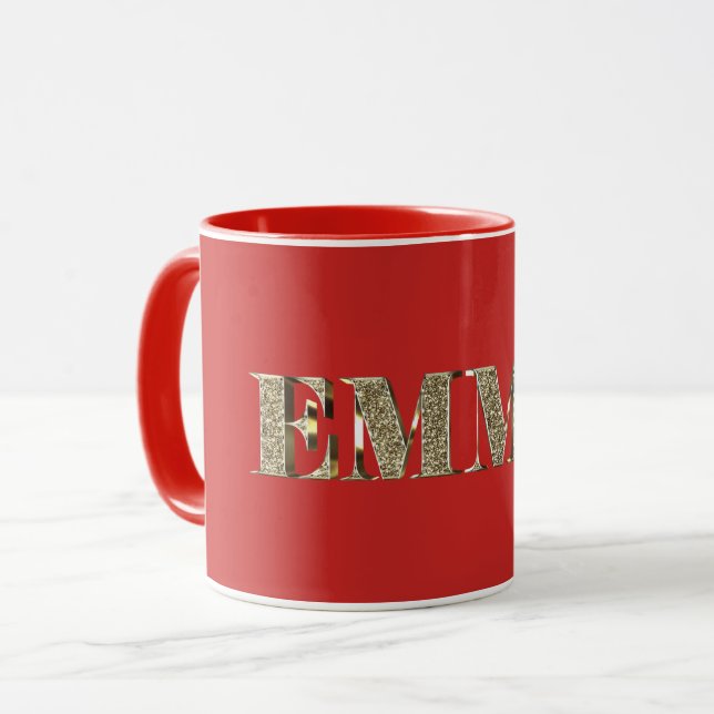 Emma Elegant Golden Glitter Look Typography Name Mug (Front Left)