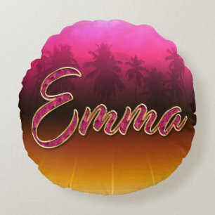 Emma First Name Golden pink cushy Round Pillow