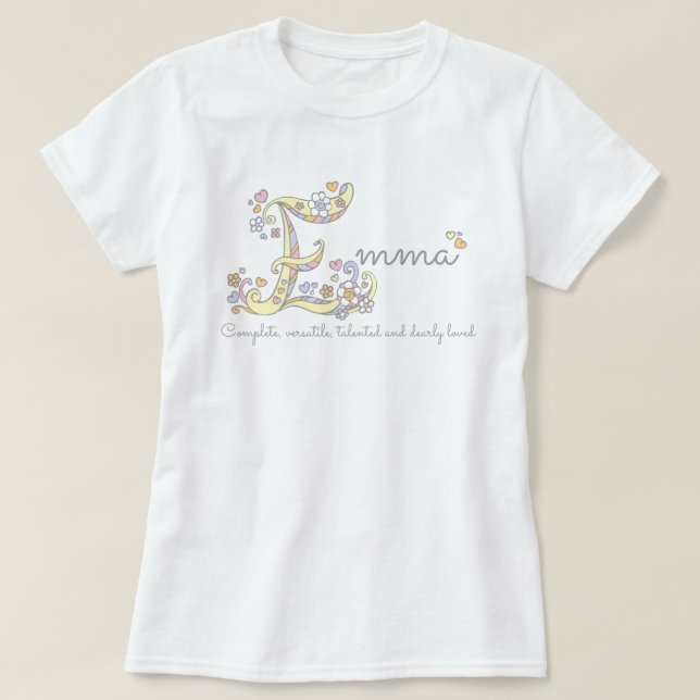 Emma girls name meaning E monogram hearts T-Shirt (Design Front)