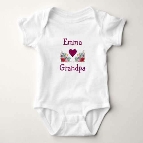 Emma Hearts Loves Grandpa Twins Flowers Roses Baby Bodysuit