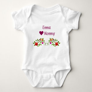 Emma Hearts Loves Mommy Twins Flowers Birds Baby Bodysuit