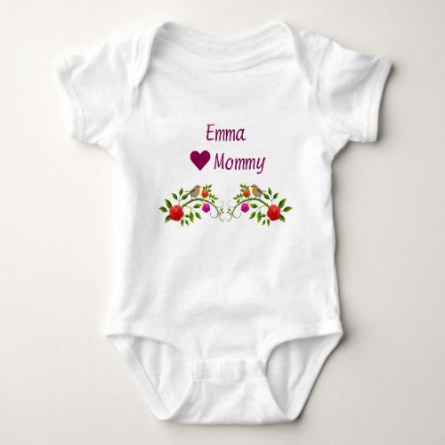 Emma Hearts Loves Mommy Twins Flowers Birds Baby Bodysuit