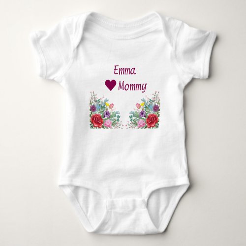 Emma Hearts Loves Mommy Twins Twin Sisters Flowers Baby Bodysuit