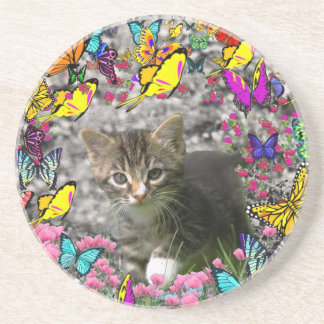 Emma in Butterflies I - Gray Tabby Kitten Drink Coaster