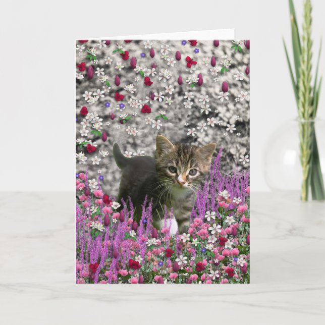 Emma in Flowers I – Little Gray Kitten Card (Front)