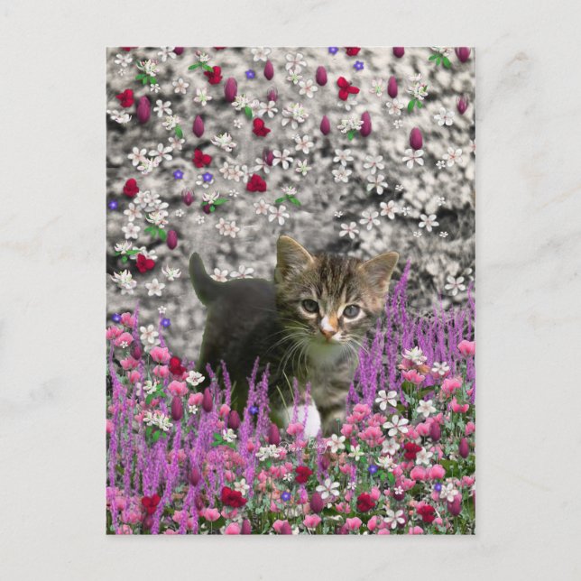 Emma in Flowers I – Little Gray Kitty Cat Postcard (Front)