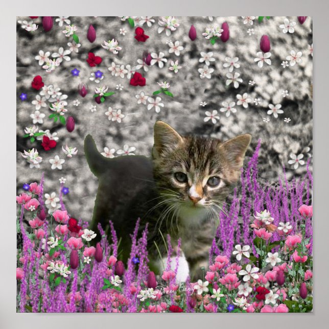 Emma in Flowers I – Little Gray Kitty Cat Poster (Front)
