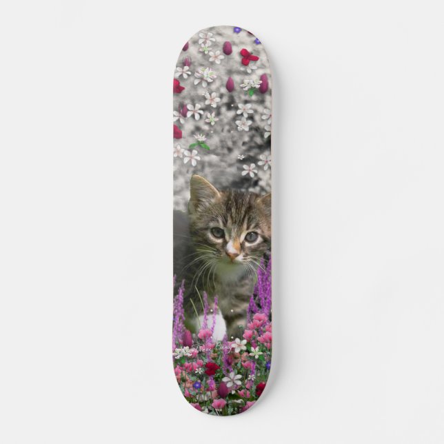Emma in Flowers I – Little Gray Kitty Cat Skateboard Deck (Front)