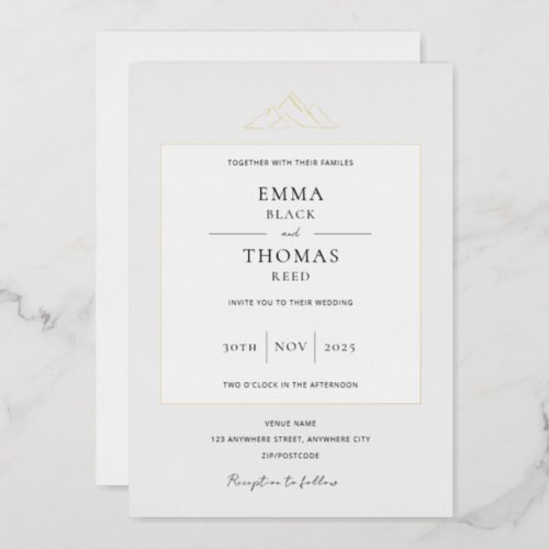 EMMA Mountain Minimalist Dove Gray Foil Invitation