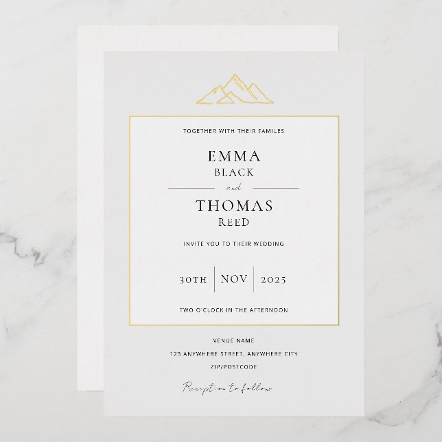 EMMA Mountain Minimalist Dove Gray Foil Invitation (Front/Back)
