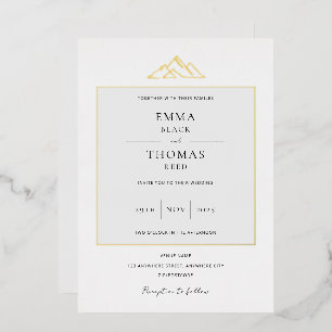 EMMA Mountain Minimalist Dove Gray Foil Invitation