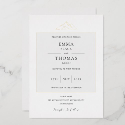 EMMA Mountain Minimalist Dove Gray Foil Invitation