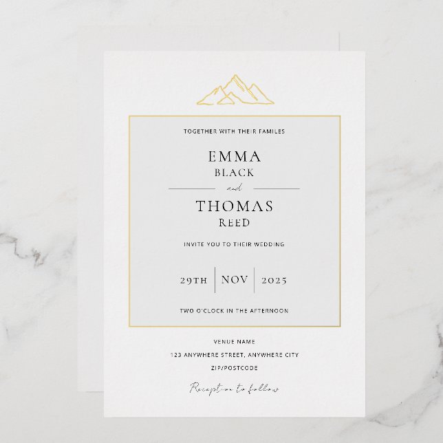 EMMA Mountain Minimalist Dove Gray Foil Invitation (Front/Back)