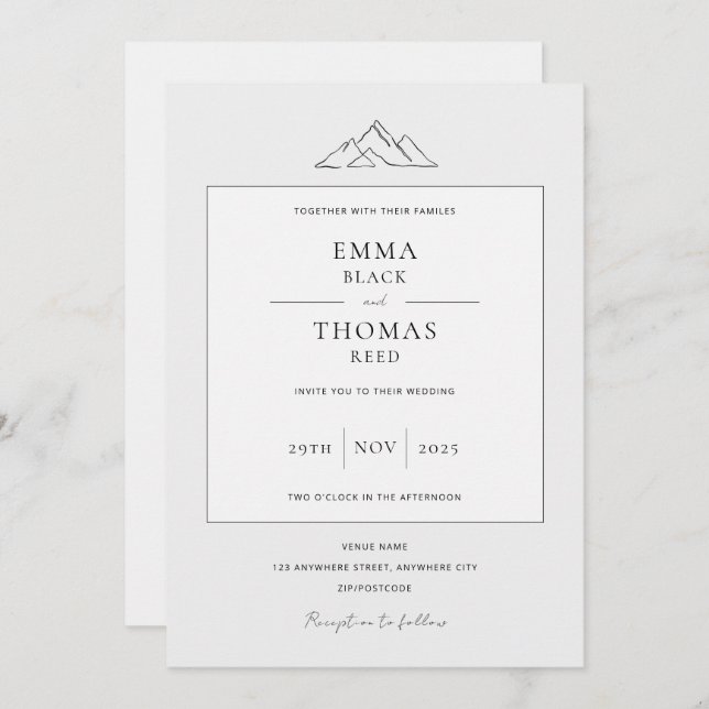 EMMA Mountain Minimalist Dove Gray Invitation (Front/Back)