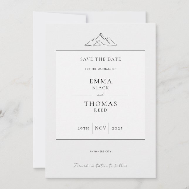 EMMA Mountain Minimalist Dove Gray Save the Date (Front)