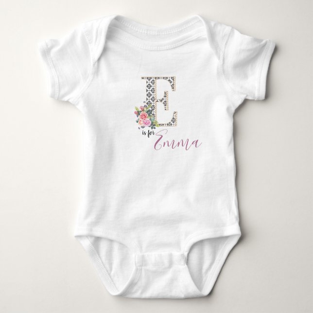 Emma Name Baby Outfit Letter E Romper Floral Girl (Front)