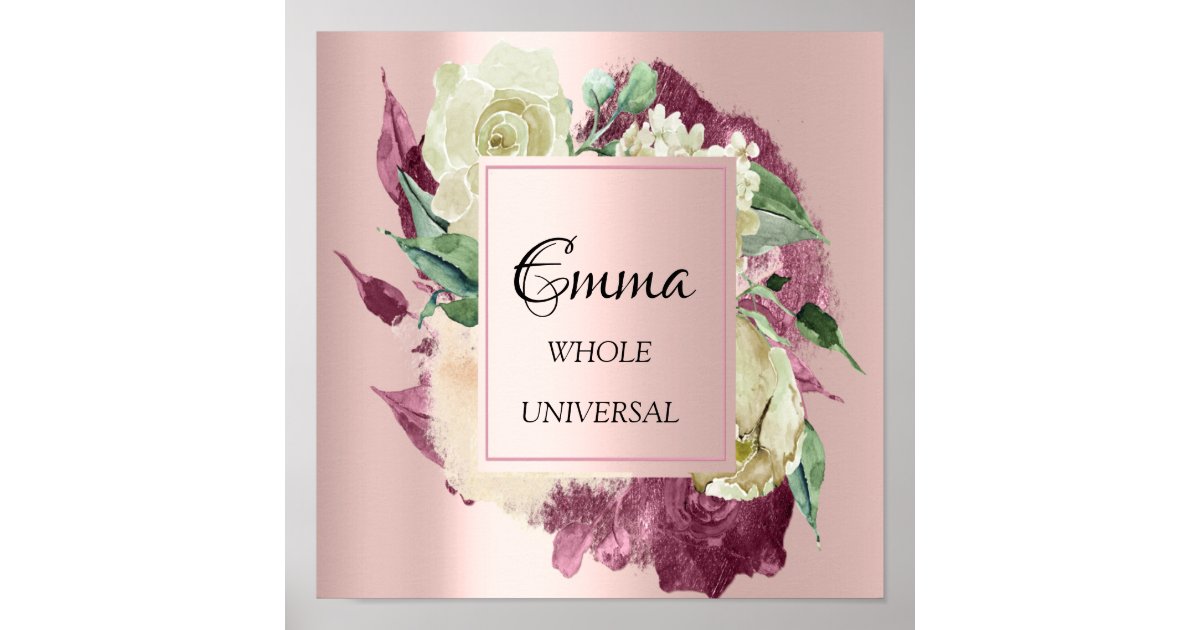 Emma Name Meaning Marsala Pink Roses Bridal Poster
