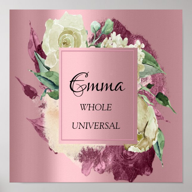 Emma Name Meaning Marsala Roses Bridal Shower Poster (Front)