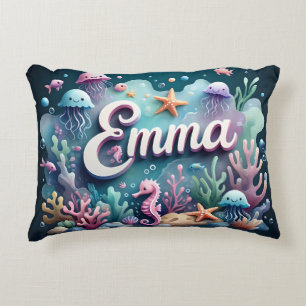 Emma Name Ocean Theme Decorative Sea Life Accent Pillow