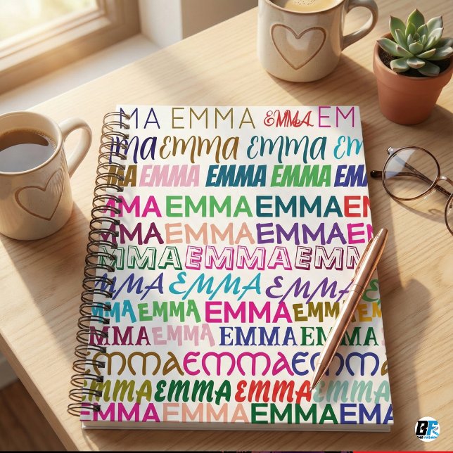 Emma Personalized Name Colorful Typography Pattern Notebook (Creator Uploaded)