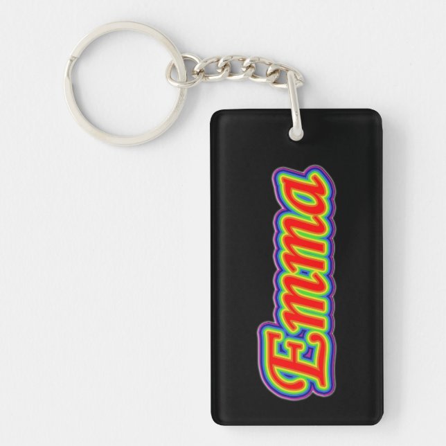Emma - Rainbow - On Black Keychain (Front)