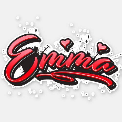 Emma red Heart Graffiti Sticker