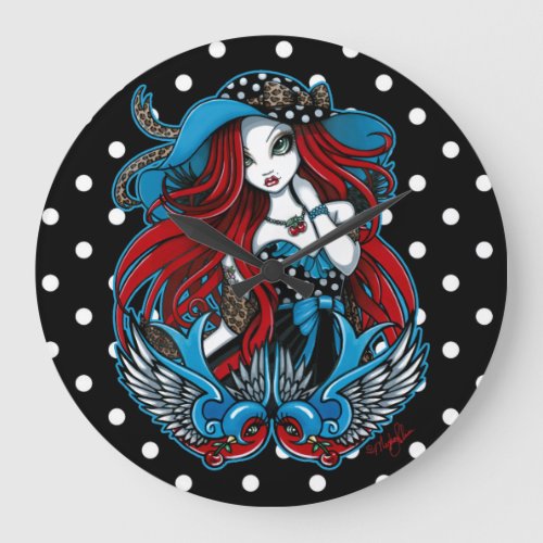 Emma Rockabilly Swallow Angel Polkadot Clock