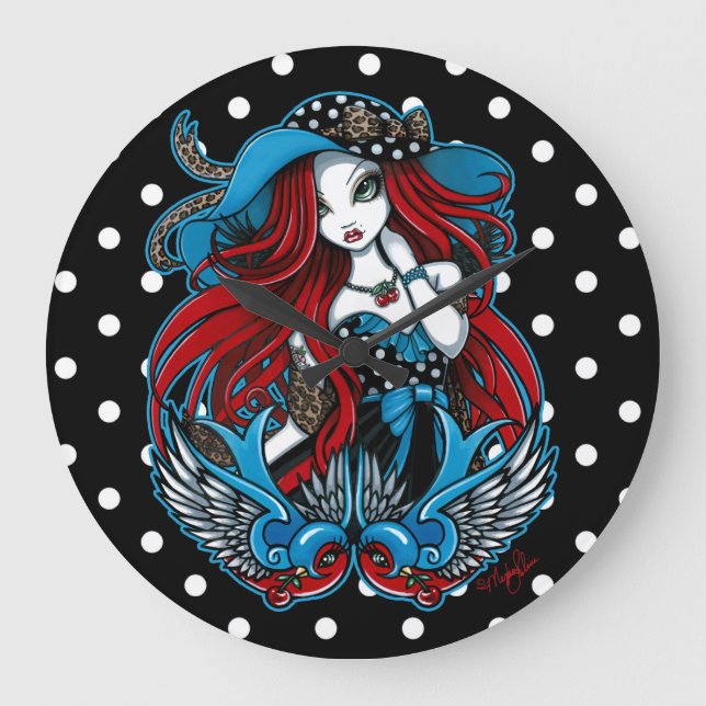 Emma Rockabilly Swallow Angel Polkadot Clock (Front)