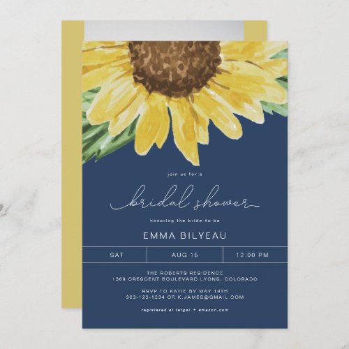 EMMA Rustic Blue Sunflower Floral Bridal Shower Invitation