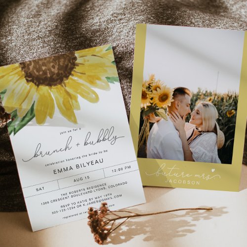 EMMA Rustic Sunflower Bridal Brunch and Bubbly Invitation