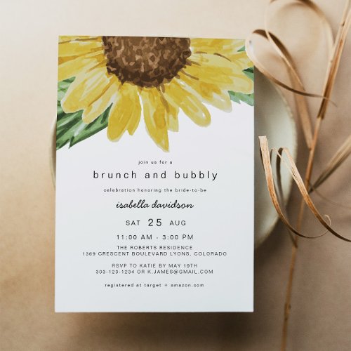 EMMA Rustic Sunflower Bridal Brunch  Bubbly Invitation