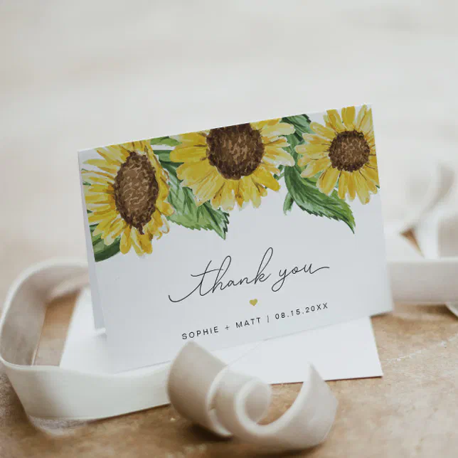 EMMA Rustic Watercolor Sunflower Thank You Card | Zazzle
