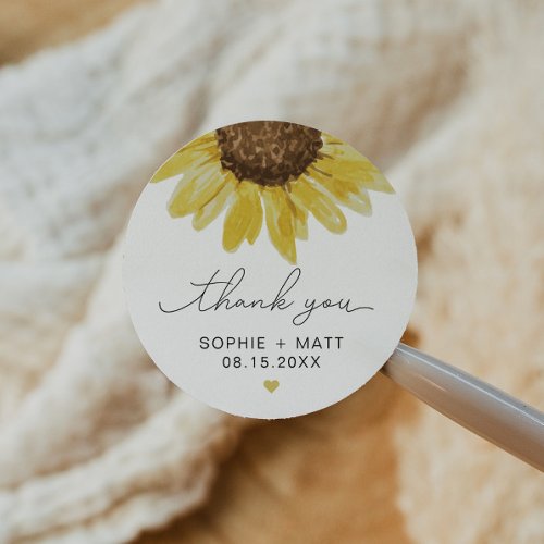 EMMA Rustic Watercolor Sunflower Thank You Favor C Classic Round Sticker