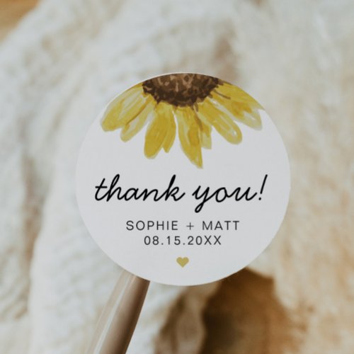 EMMA Rustic Watercolor Sunflower Thank You Favor Classic Round Sticker